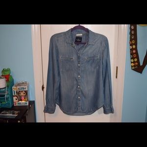 Medium denim snap button down! American Eagle